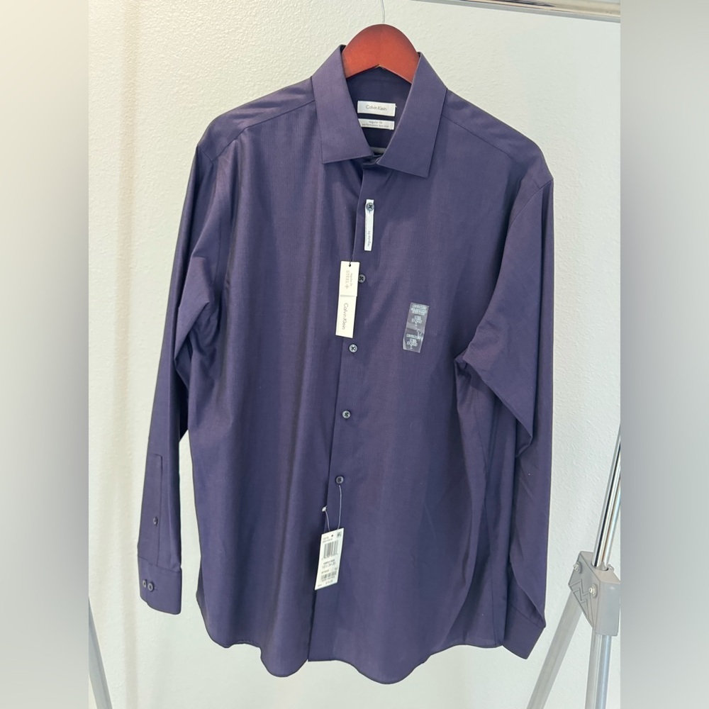 Calvin Klein Men’s Purple Dress Oxford NWT 16 1/2 34/35 Regular Fit